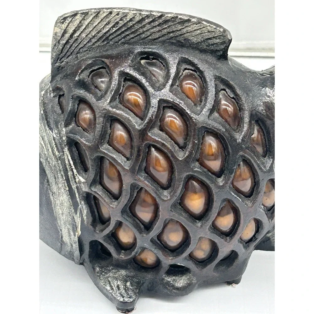 Vintage Heavy Cast Iron Koi Fish Goldfish Japanese Garden Candle Lantern